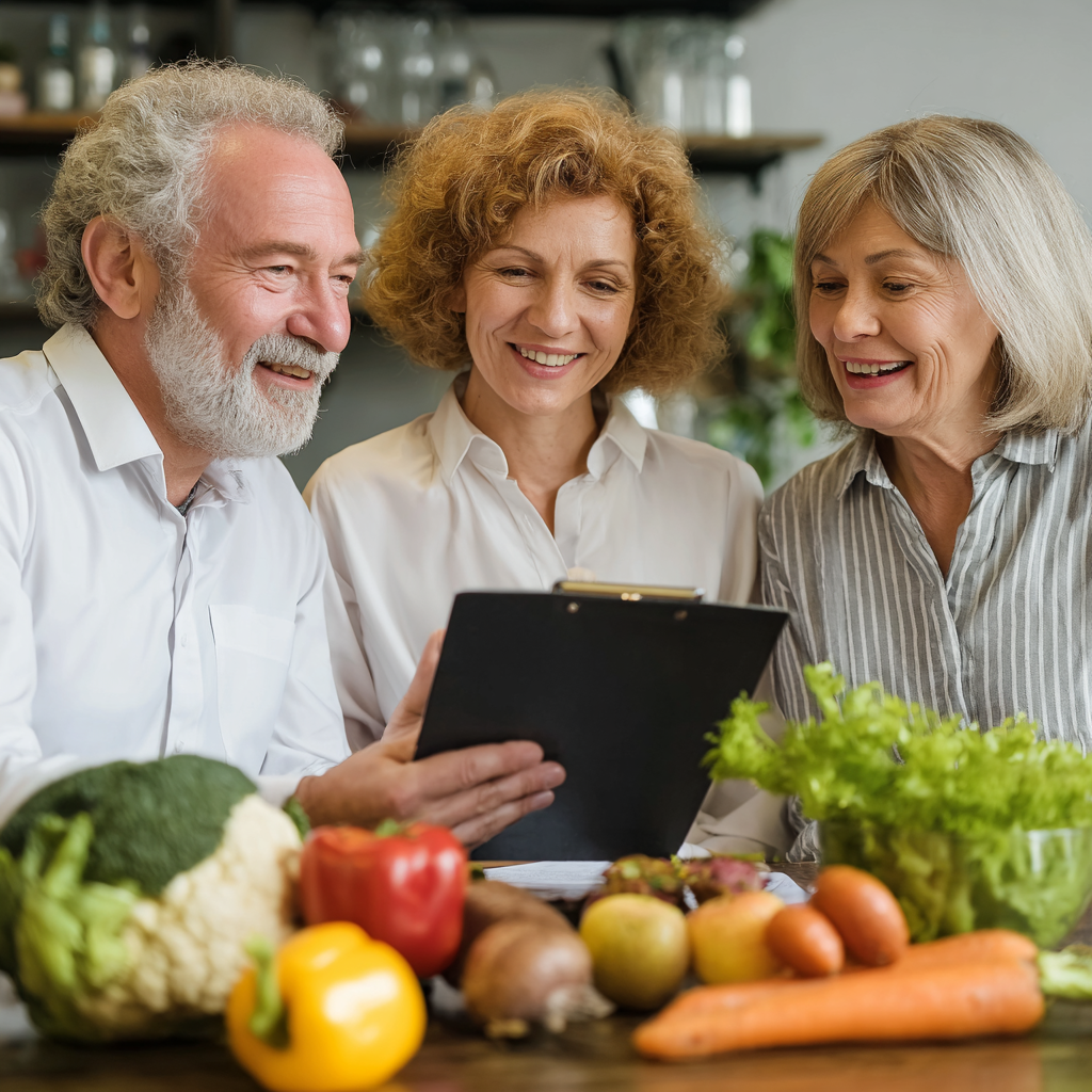 professional 51 years old nutritionist consulting with 50 years oldt healthy eating plan